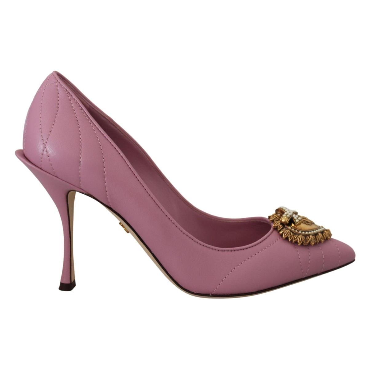 Dolce Gabbana Pink Leather Heart Devotion Heels Pumps Shoes