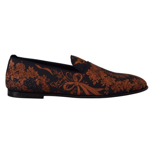 Dolce Gabbana Blue Rust Floral Slippers Loafers Shoes