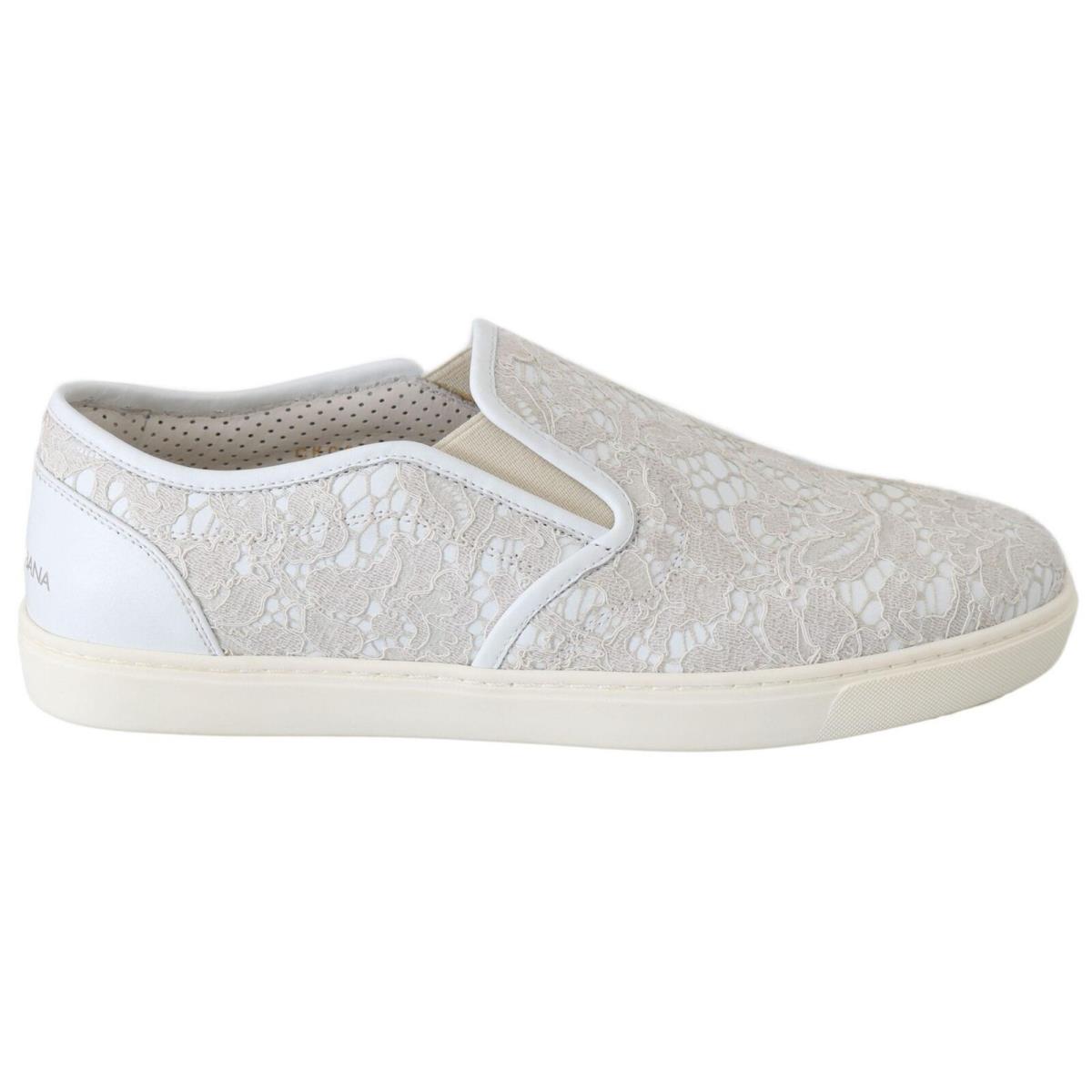 Dolce Gabbana White Leather Lace Slip On Loafers Shoes