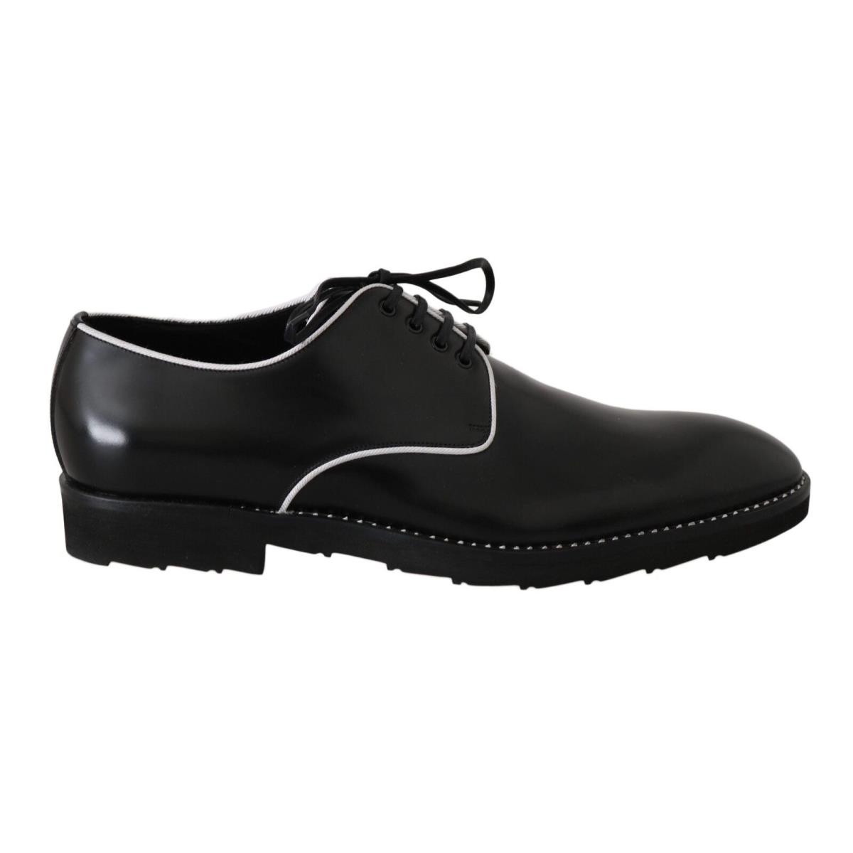 Dolce Gabbana Black Leather White Line Dress Derby Shoes