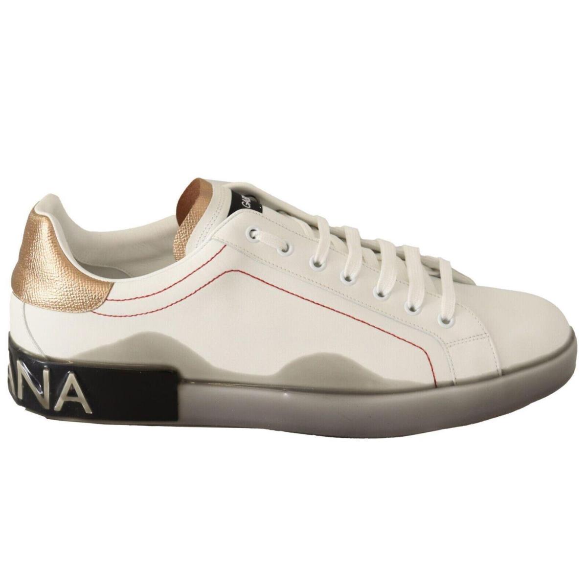 Dolce Gabbana White Gold Leather Low Top Sneakers Casual Shoes