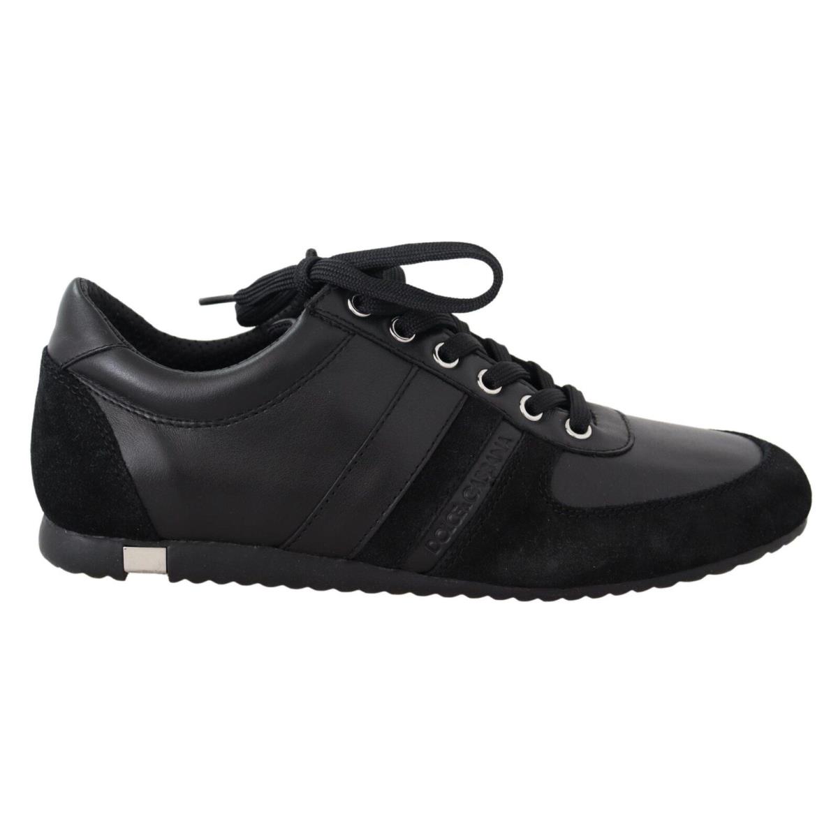 Dolce Gabbana Black Logo Leather Casual Sneakers Shoes