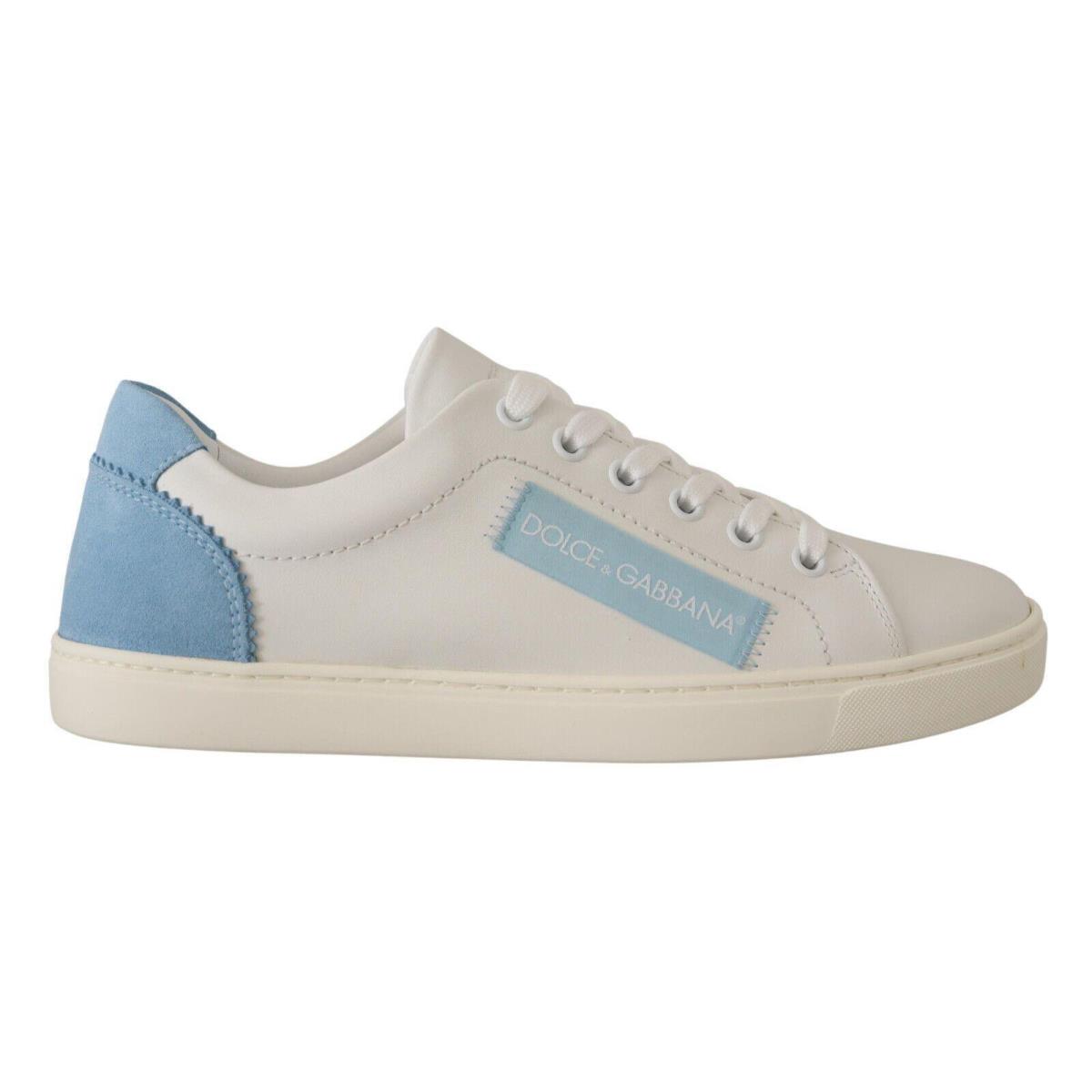 Dolce Gabbana White Blue Leather Low Top Sneakers Shoes