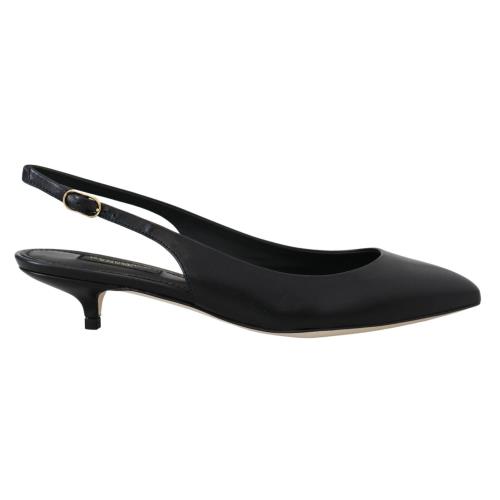 Dolce Gabbana Black Leather Slingbacks Heels Pumps Shoes