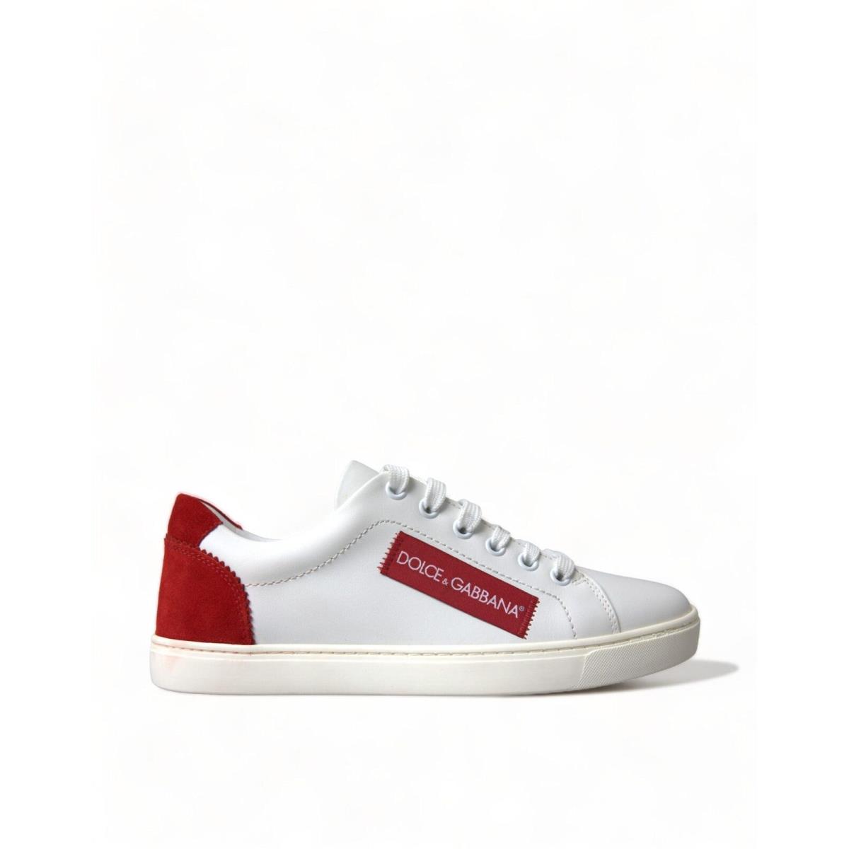 Dolce Gabbana White Red Leather Low Top Sneakers Shoes