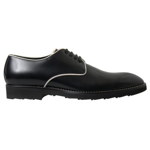 Dolce Gabbana Black White Leather Formal Shoes