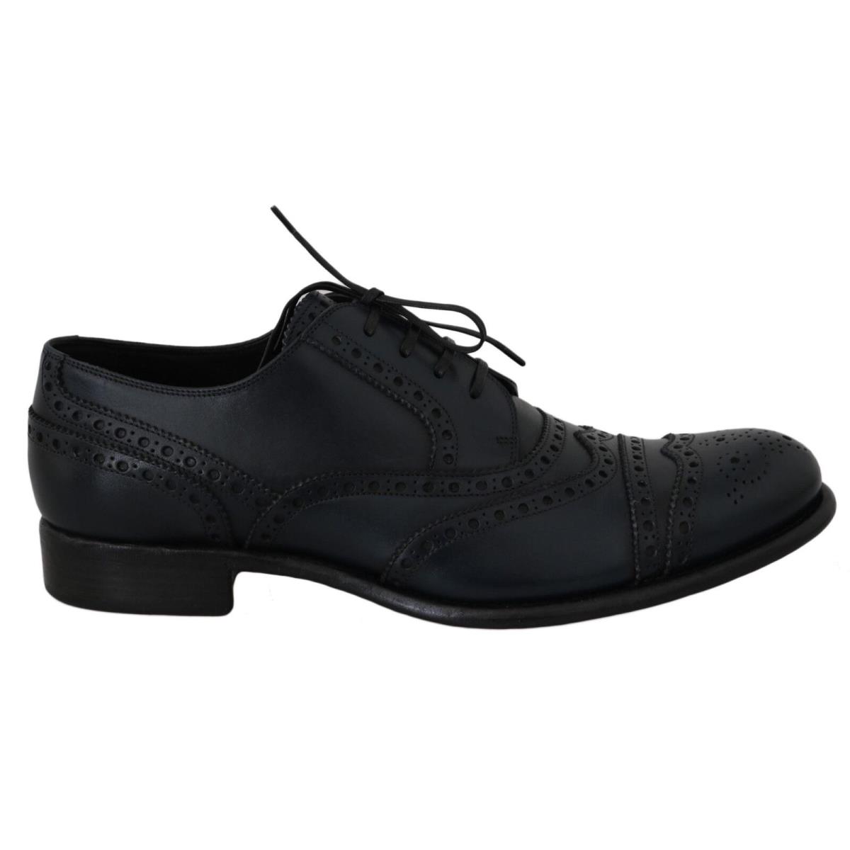 Dolce Gabbana Dark Blue Leather Wingtip Oxford Dress Shoes