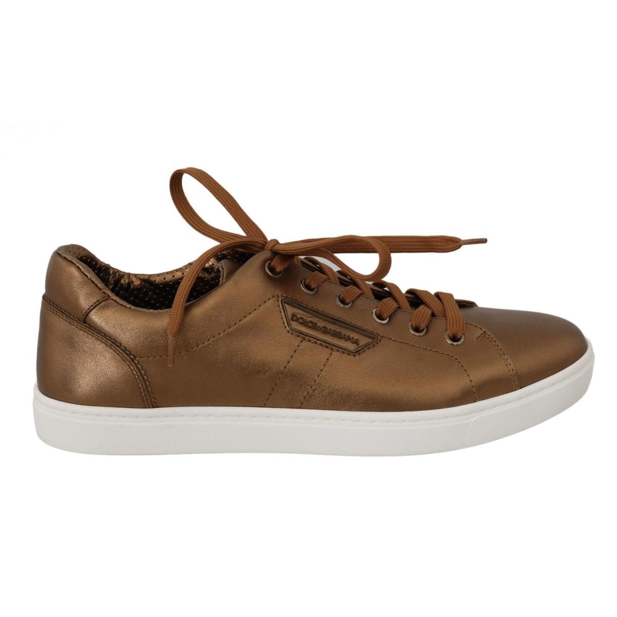 Dolce Gabbana Gold Leather Mens Casual Sneakers