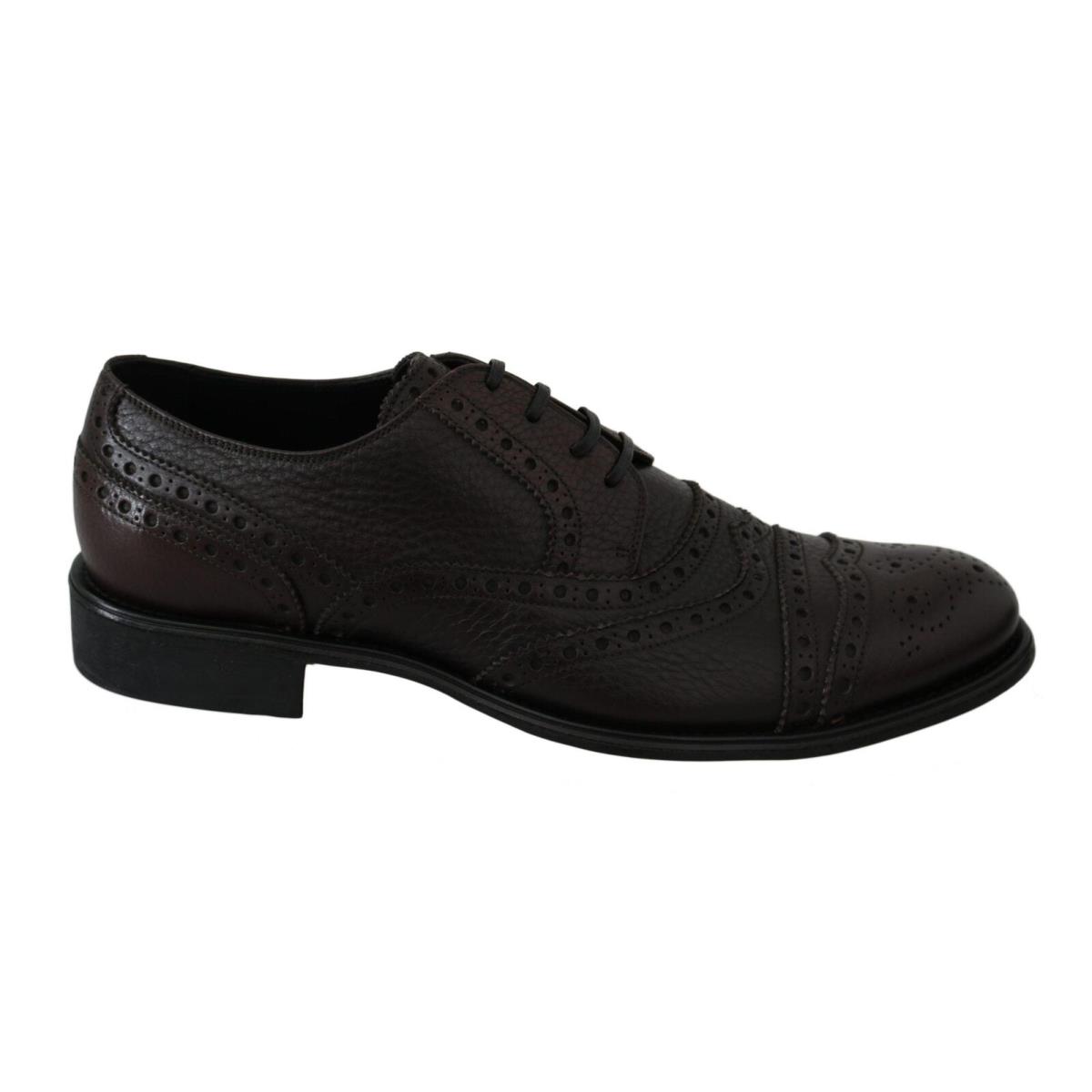 Dolce Gabbana Brown Leather Brogue Derby Dress Shoes