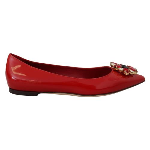 Dolce Gabbana Red Leather Crystals Loafers Flats Shoes