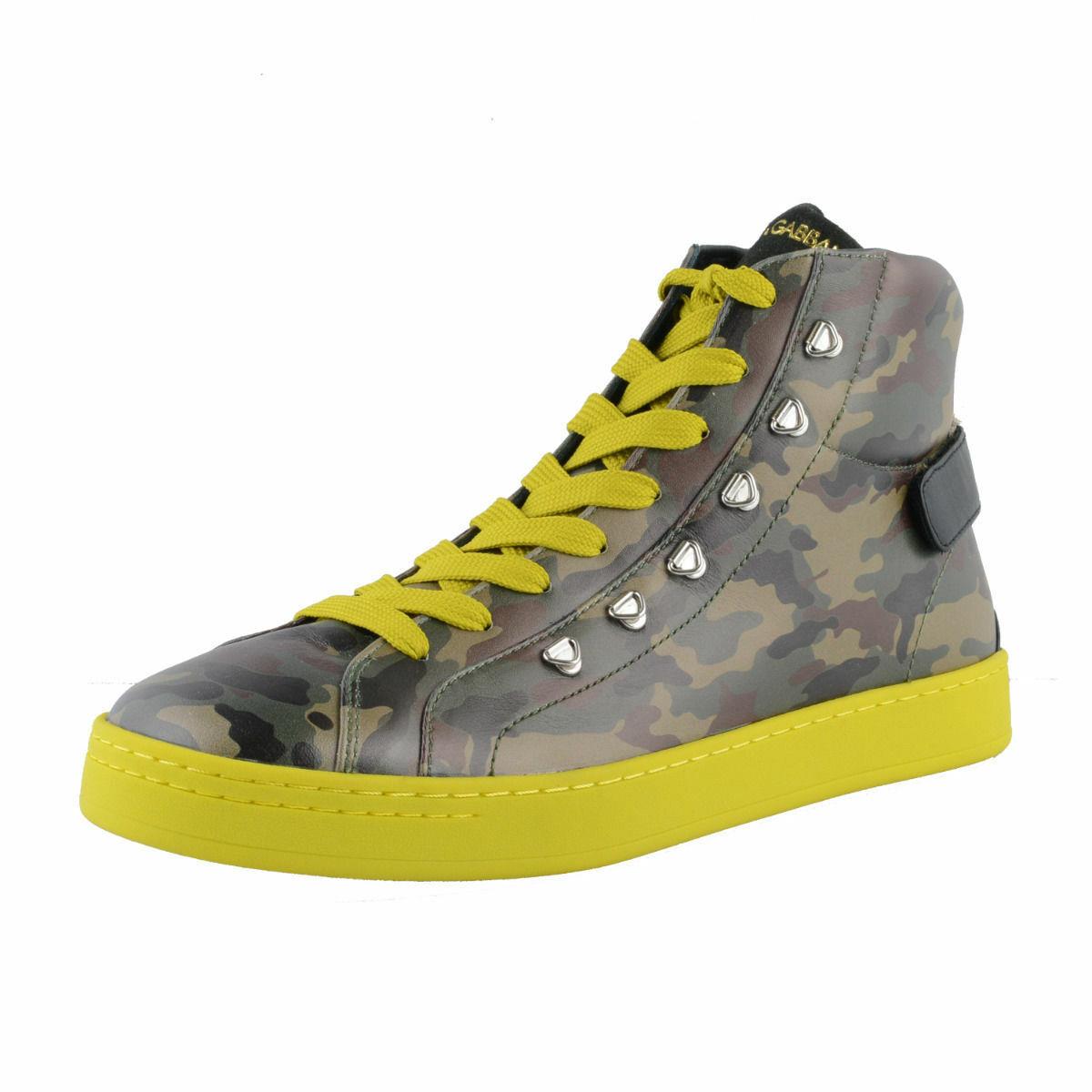 Dolce Gabbana Camouflage Hi Top Leather Fashion Sneakers Shoes US 7.5 IT 40.5