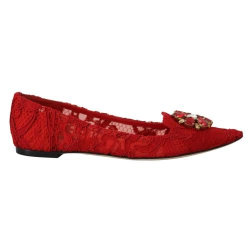 Dolce Gabbana Red Taormina Crystals Loafers Flats Shoes