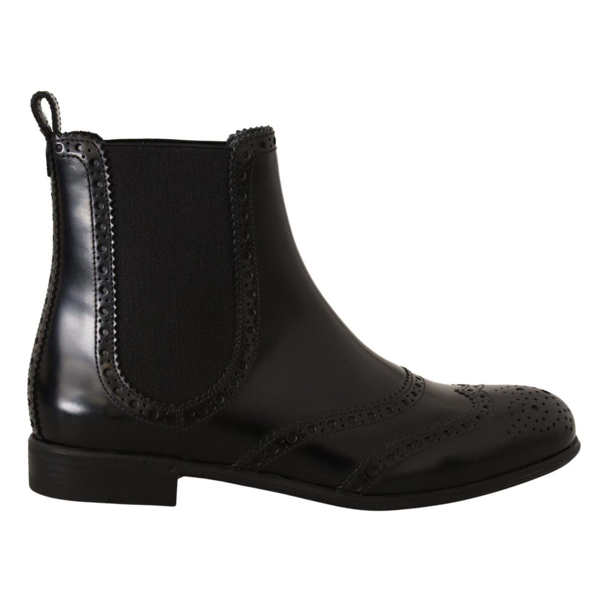 Dolce Gabbana Black Leather Ankle High Flat Boots Shoes