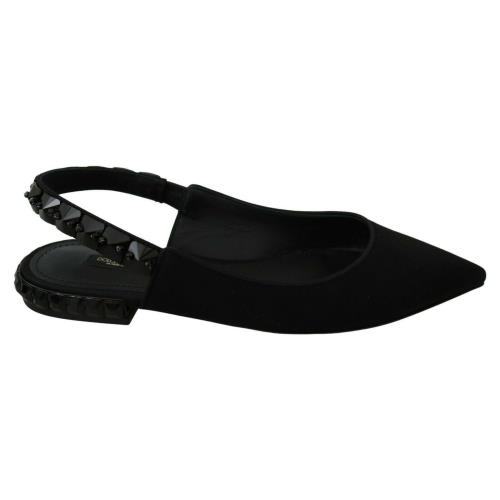 Dolce Gabbana Black Flats Slingback Charmeuse Shoes