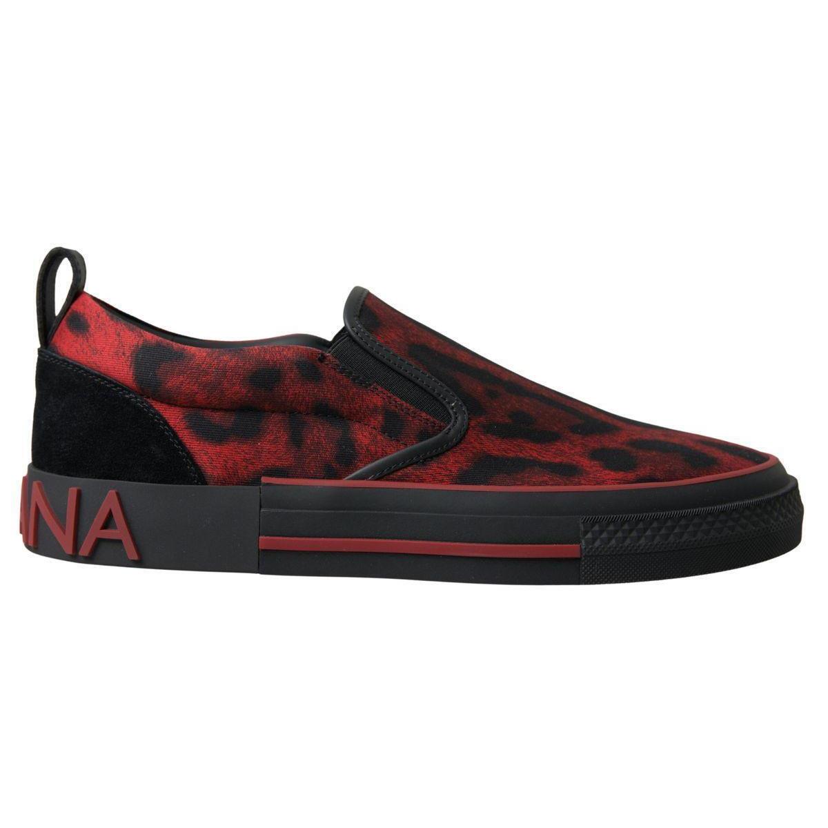 Dolce Gabbana Red Black Leopard Loafers Sneakers Shoes