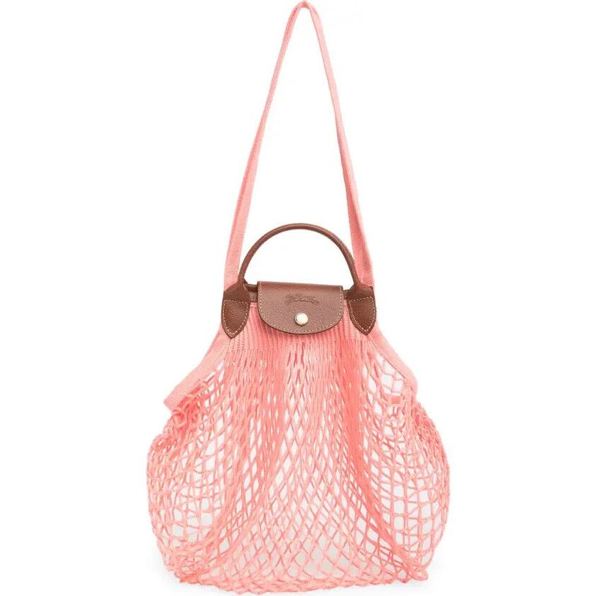 Longchamp LE Pliage Filet Knit Meshbag Blush Pink Orange