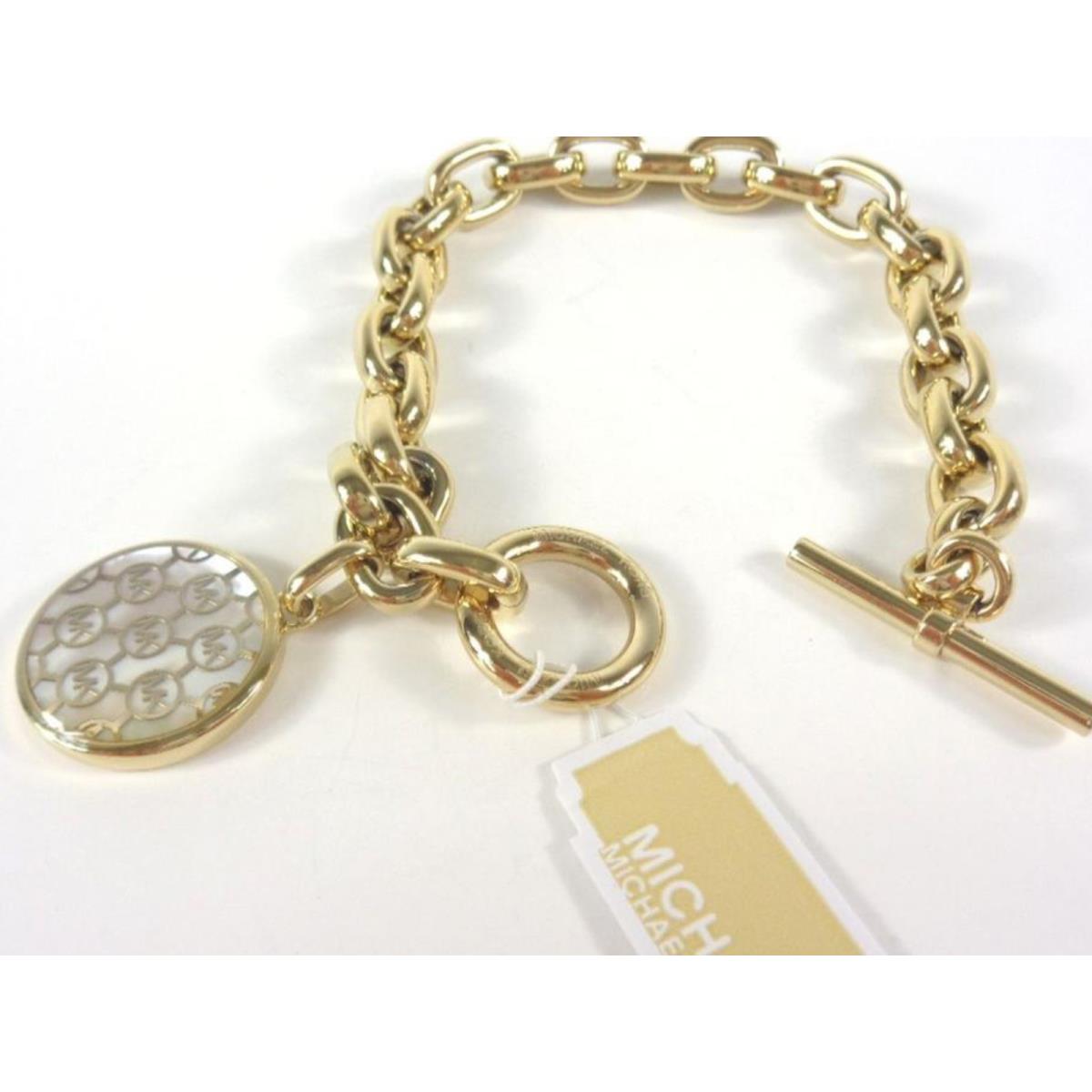 Michael Kors Gold Toggle Bracelet MK Monogram Disk Crystals MKJ5364710 + MK Box