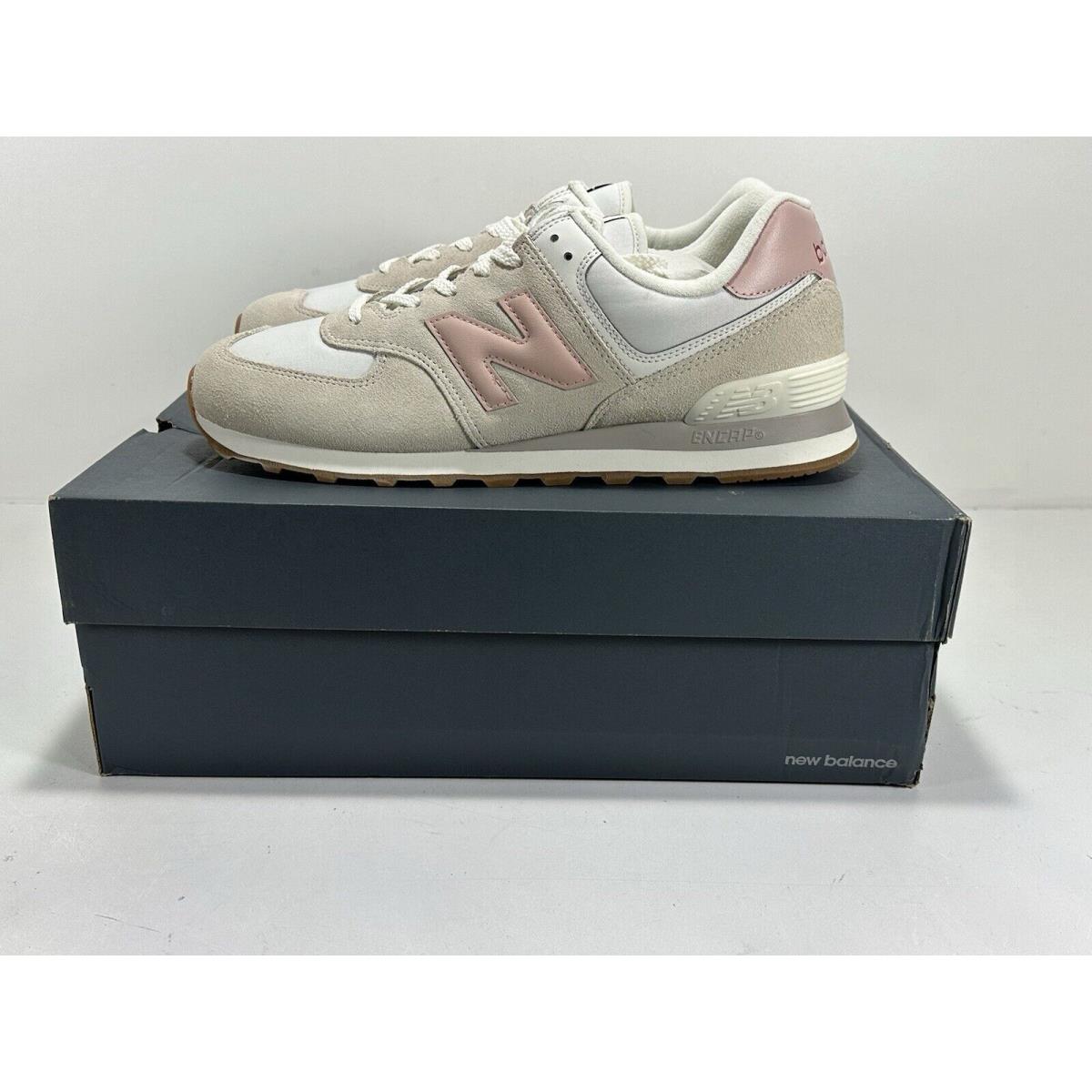 Mens Size 12 New Balance 574 U574RE2 White Pink Suede Lace Up Lifestyle Shoes