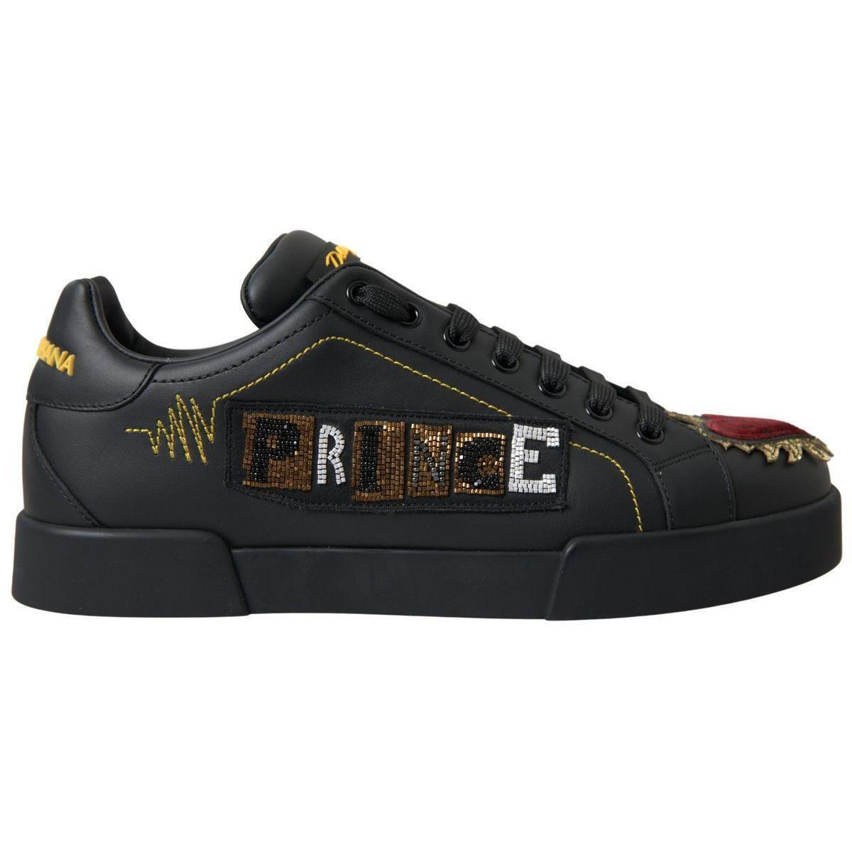 Dolce Gabbana Black Leather Portofino Prince Sneakers