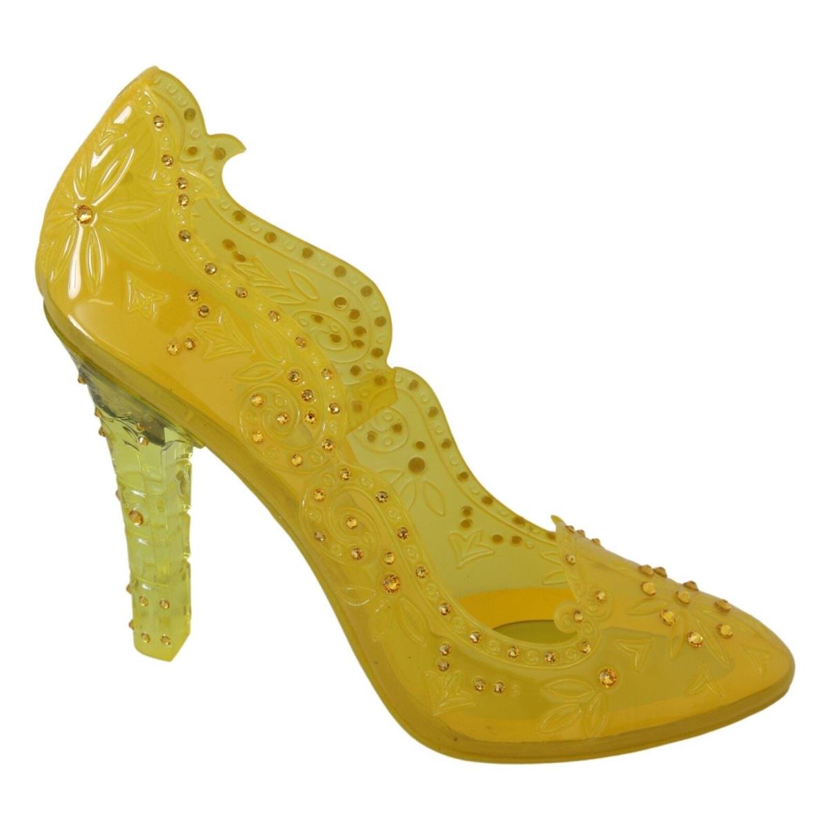 Dolce Gabbana Yellow Floral Crystal Cinderella Heels Shoes