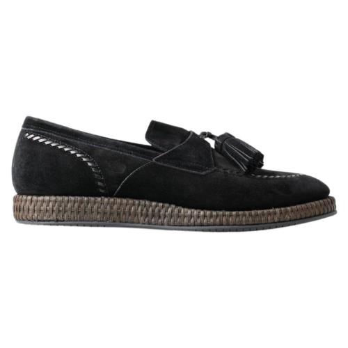 Dolce Gabbana Black Suede Leather Casual Espadrille Shoes