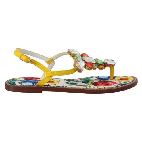 Dolce Gabbana Multicolor Majolica Crystal Sandals Flip Flop Shoes