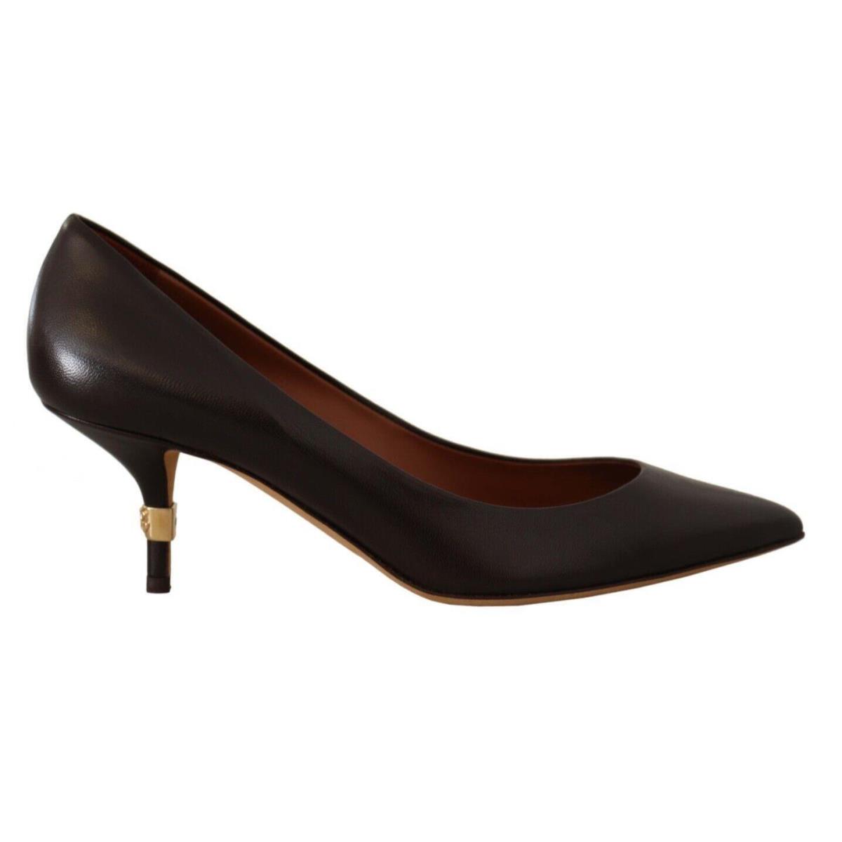 Dolce Gabbana Brown Leather Kitten Mid Heels Pumps Shoes