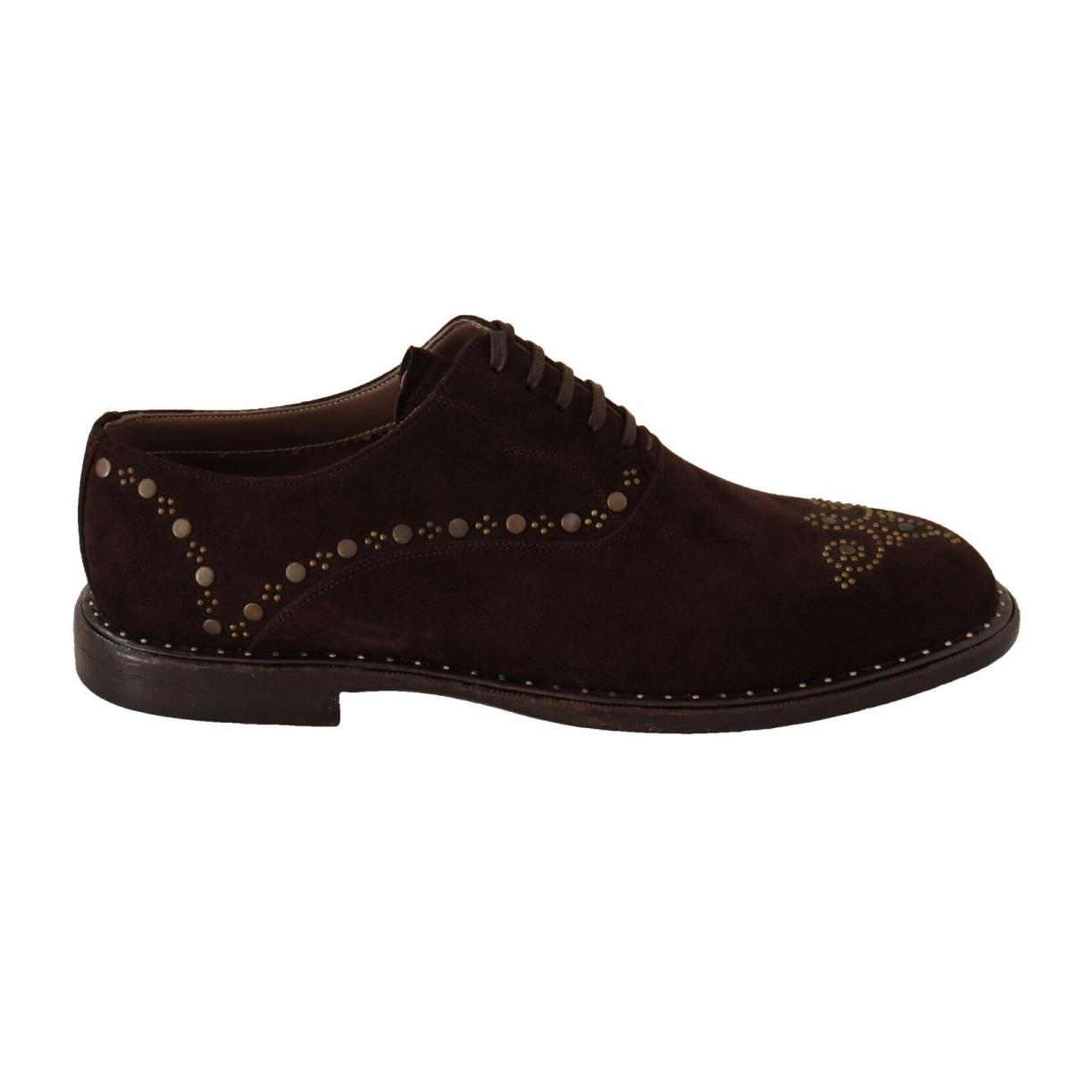 Dolce Gabbana Brown Suede Marsala Derby Studded Shoes