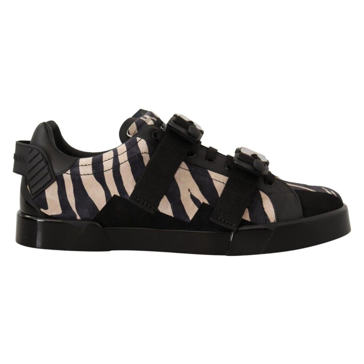 Dolce Gabbana Black White Zebra Suede Rubber Sneakers Shoes