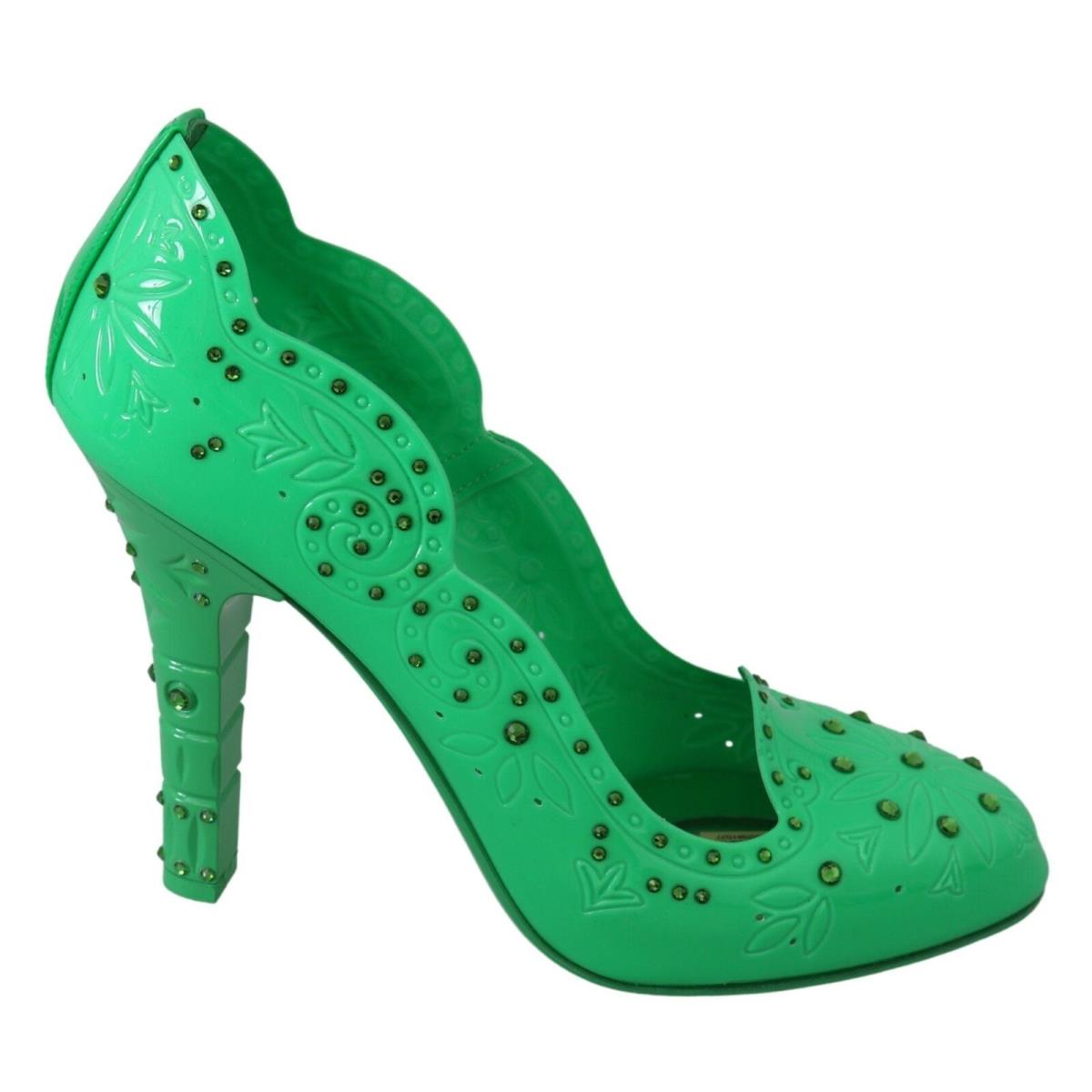 Dolce Gabbana Green Crystal Floral Cinderella Heels Shoes