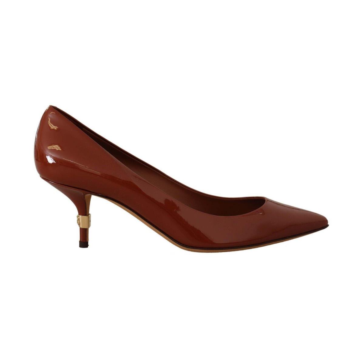 Dolce Gabbana Brown Kitten Heels Pumps Patent Leather Shoes