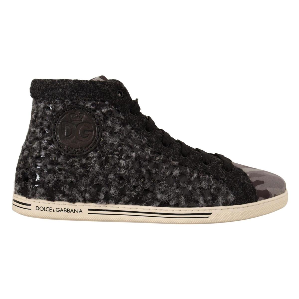 Dolce Gabbana Gray Black Wool Cotton High Top Sneakers