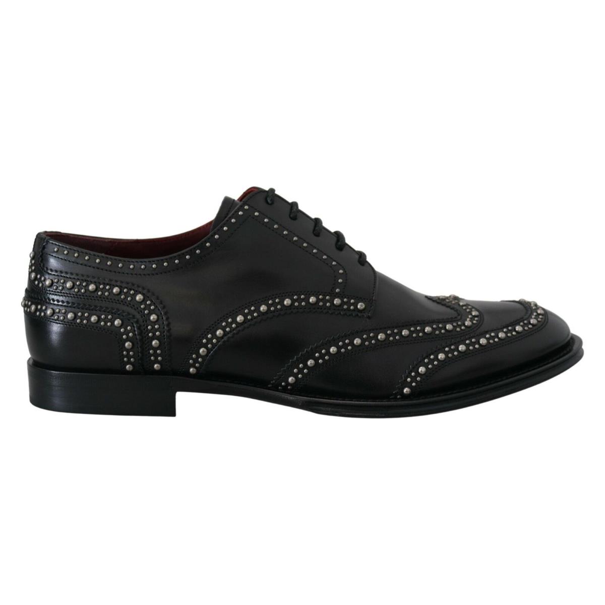 Dolce Gabbana Black Leather Derby Dress Studded Shoes