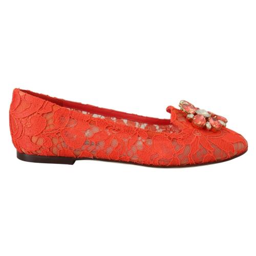 Dolce Gabbana Red Taormina Lace Crystals Ballet Flats Shoes