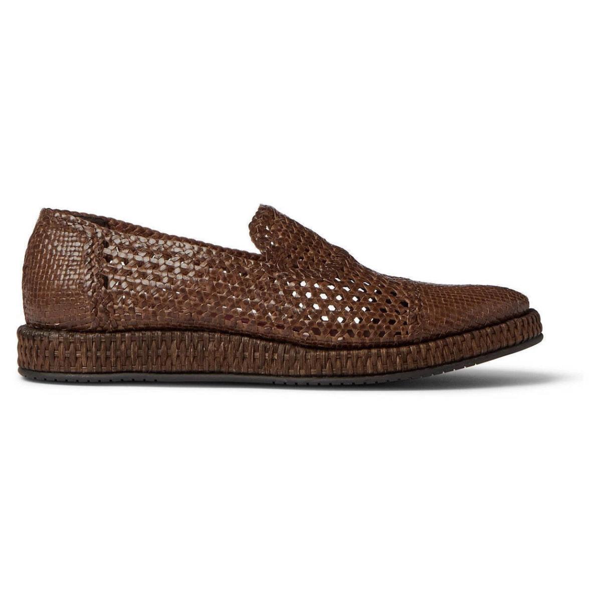Dolce Gabbana Brown Woven Leather Loafers