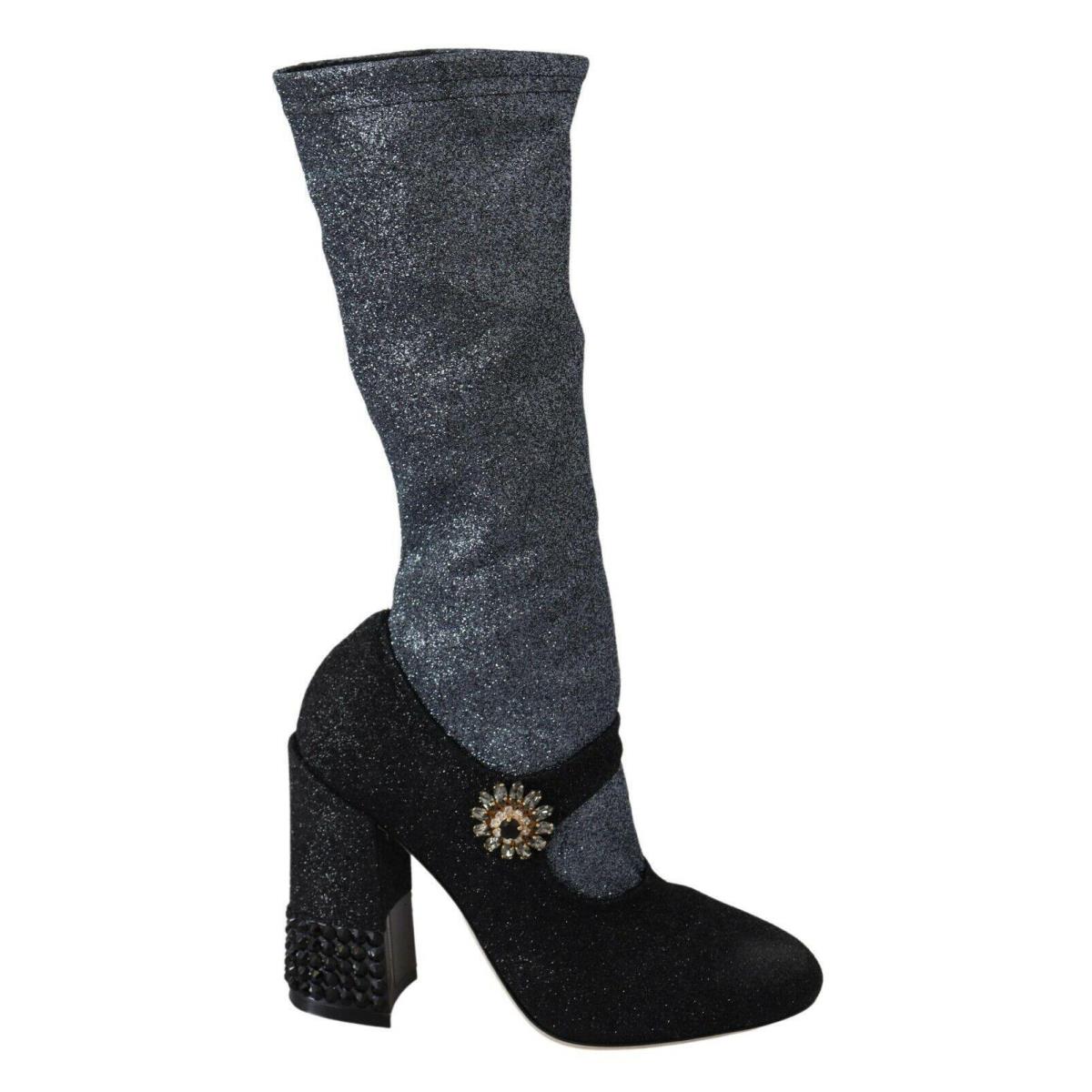 Dolce Gabbana Black Crystal Mary Janes Booties Shoes