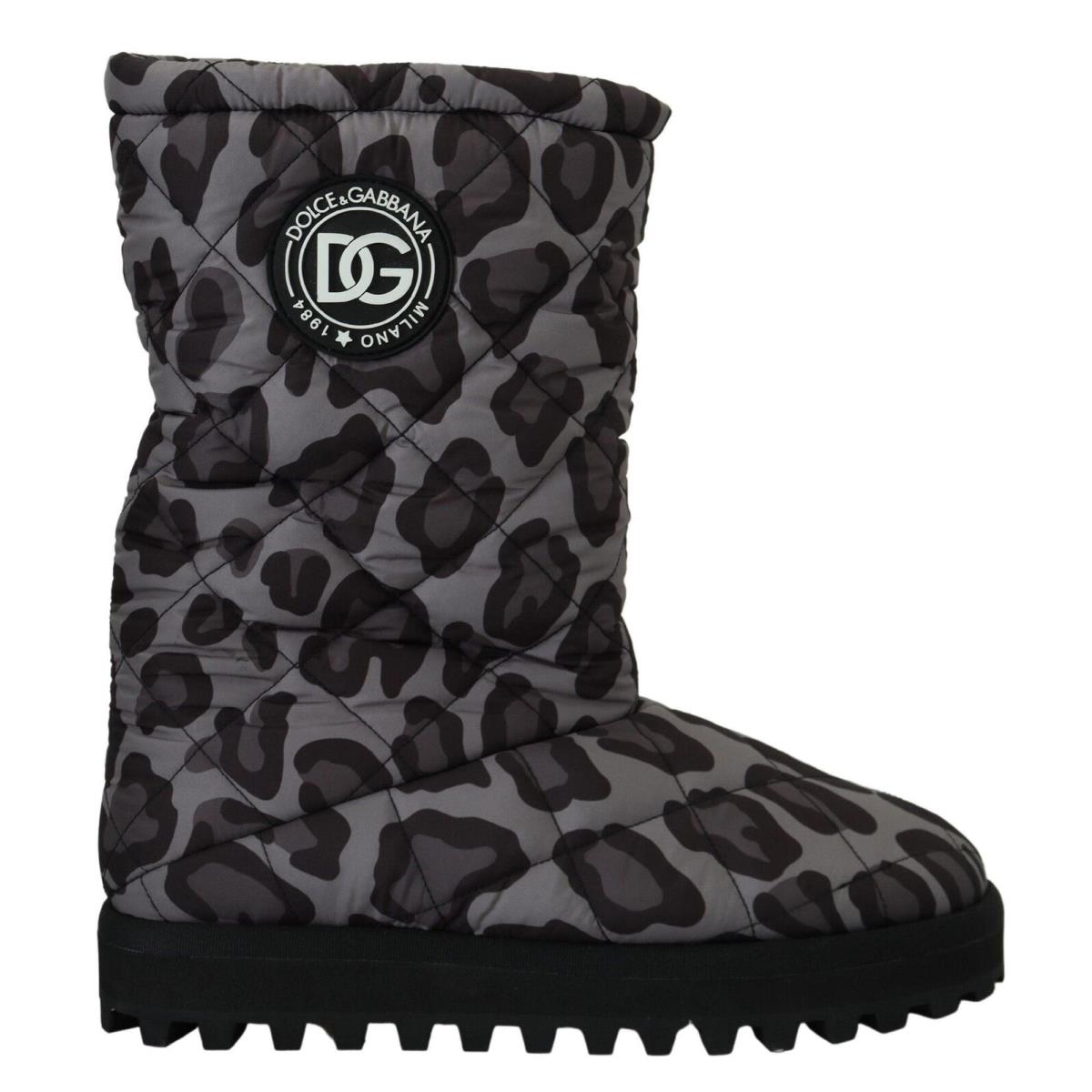 Dolce Gabbana Gray Leopard Boots Padded Mid Calf Shoes