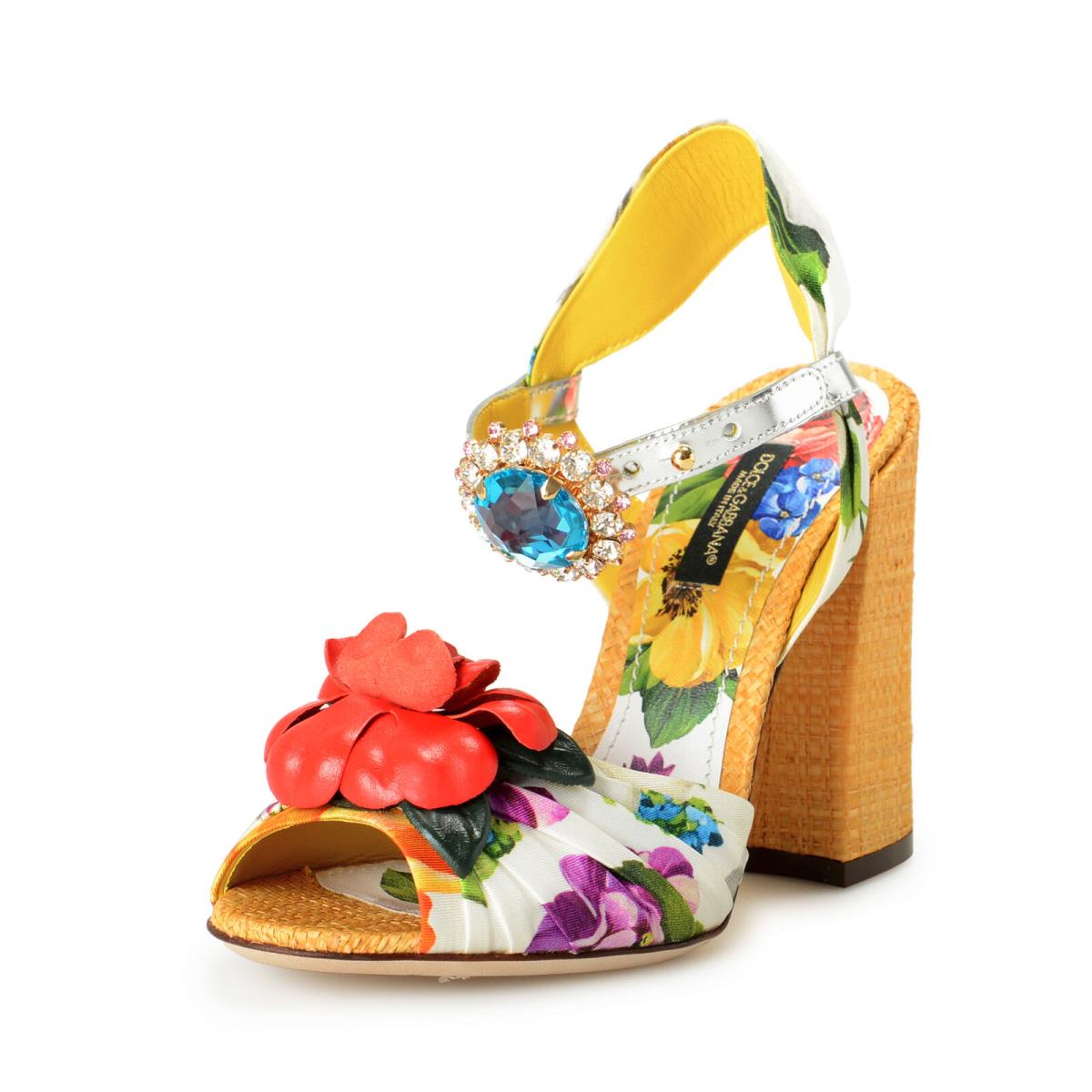 Dolce Gabbana Women`s Multi-color Heeled Ankle Strap Sandals Shoes US 6 IT 36