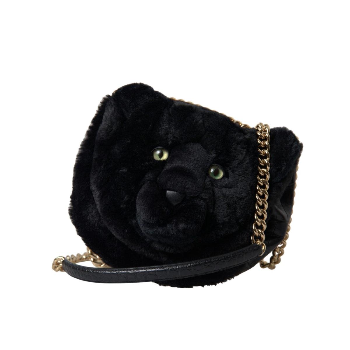 Dolce Gabbana Black Fur Leather DG Millennials Panther Bag