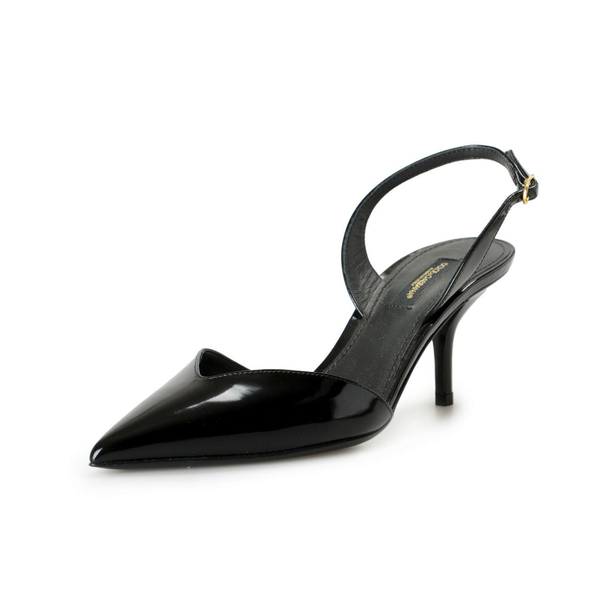 Dolce Gabbana Women`s Black Leather Heeled Slingback Pumps Shoes US 6 IT 36