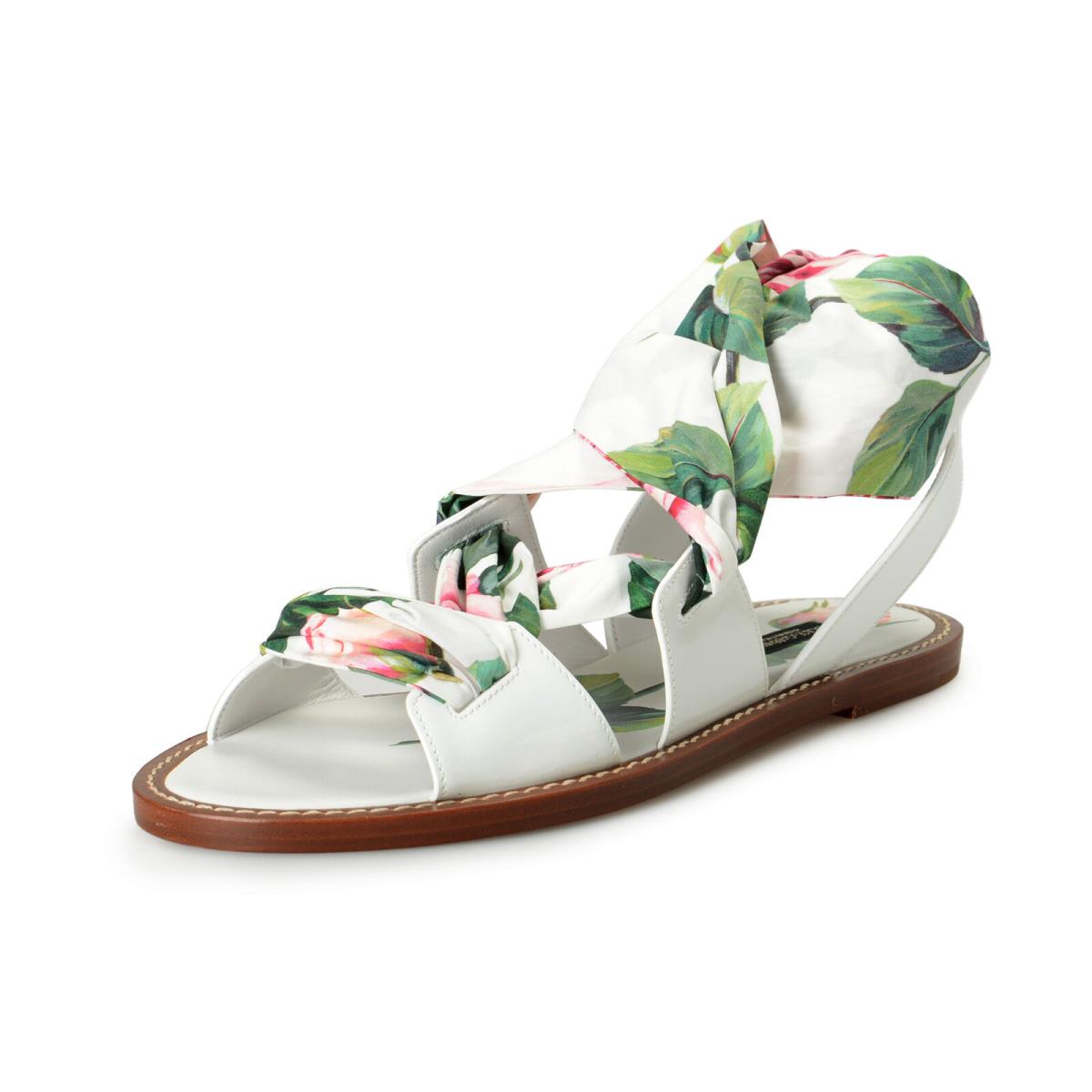 Dolce Gabbana Women`s Floral Print Ankle Wrap Sandals Shoes US 8.5 IT 38.5