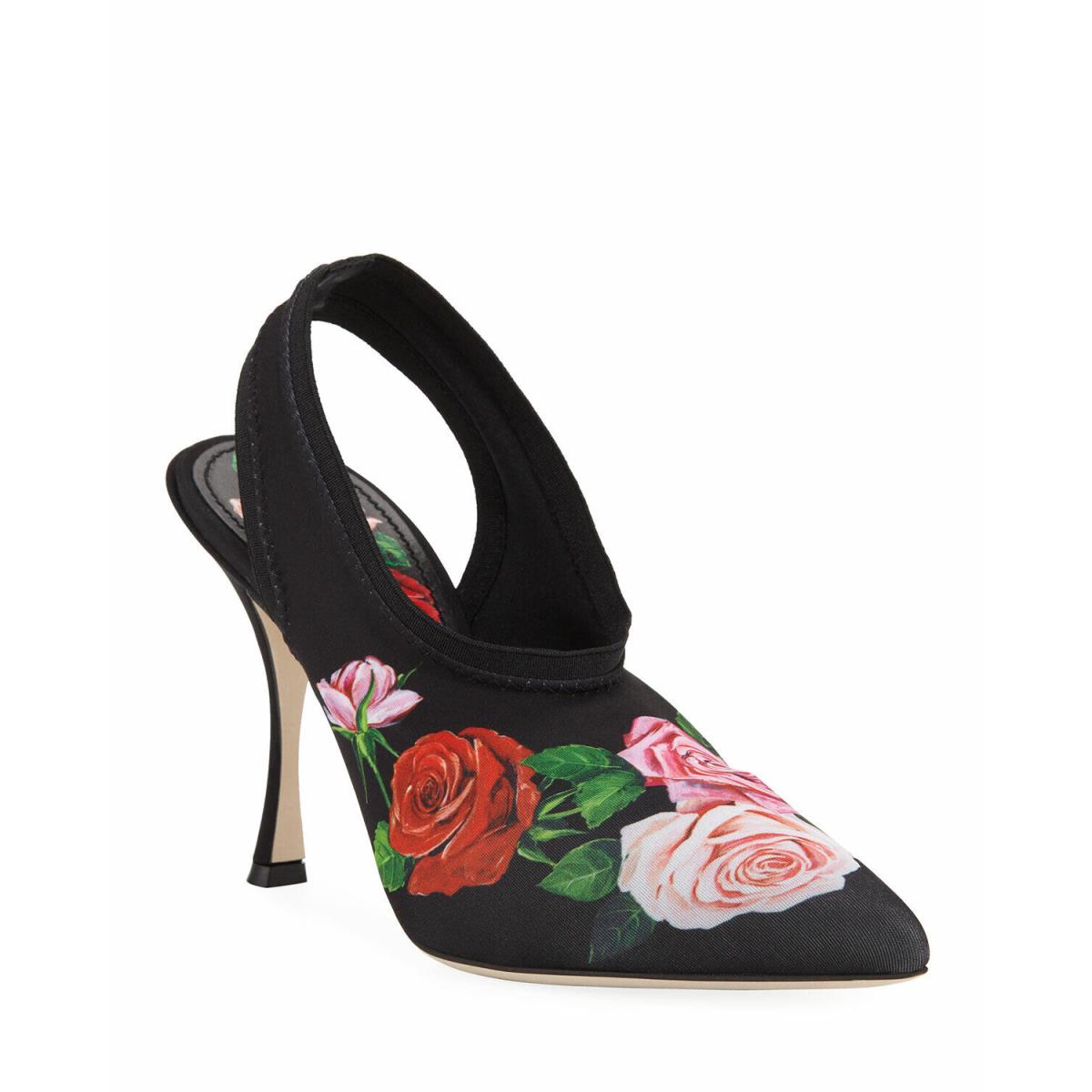 Dolce Gabbana Rose-print Jersey Slingback Pumps Shoes Size 36.5 Msrp: