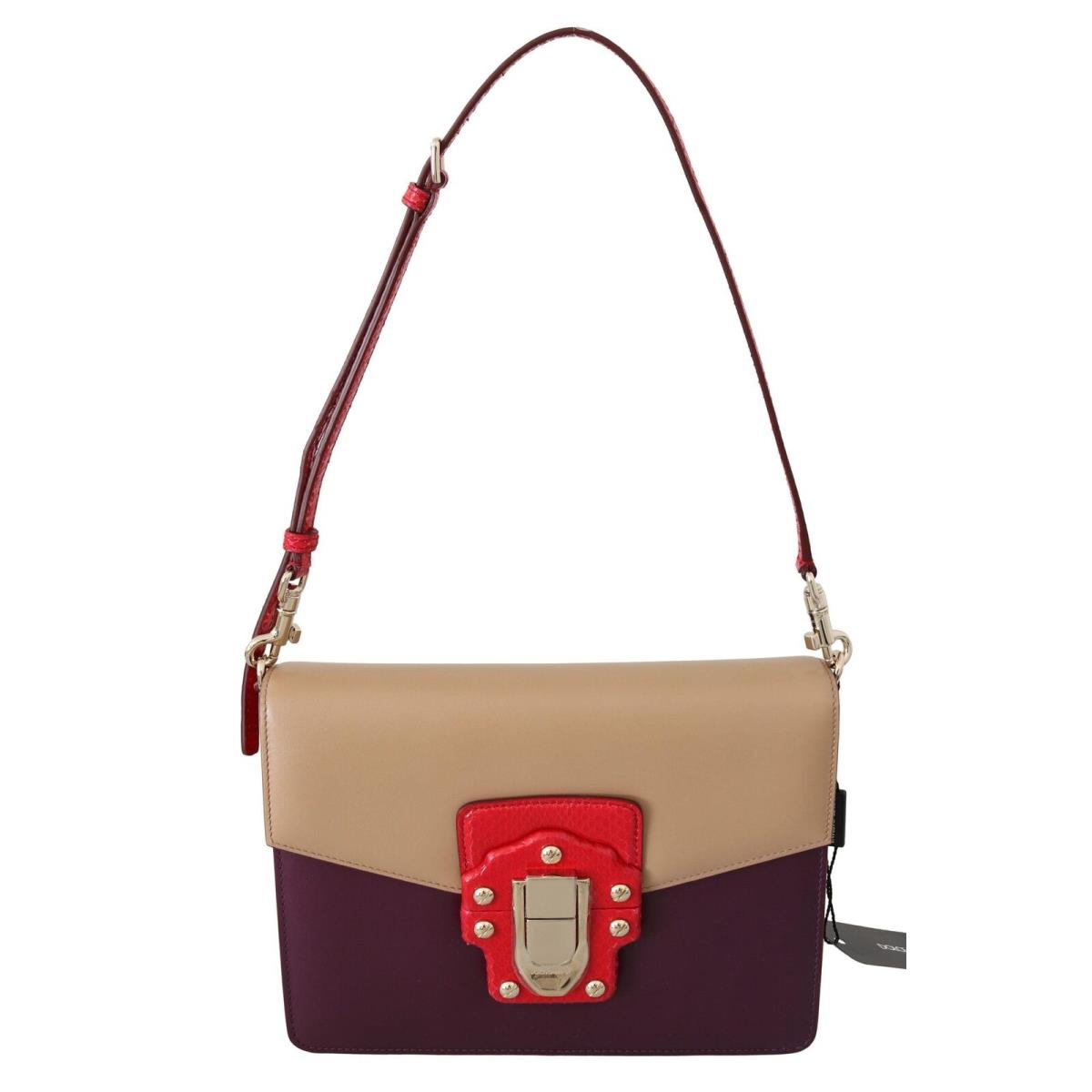 Dolce Gabbana Purple Beige Red Leather Crossbody Purse Bag