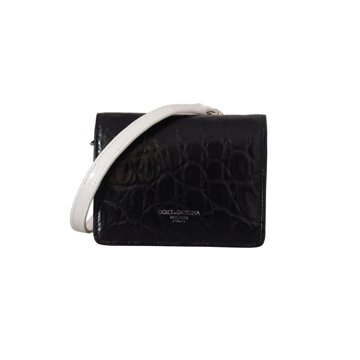 Dolce Gabbana Blue White Caiman Leather Strap Card Holder Wallet