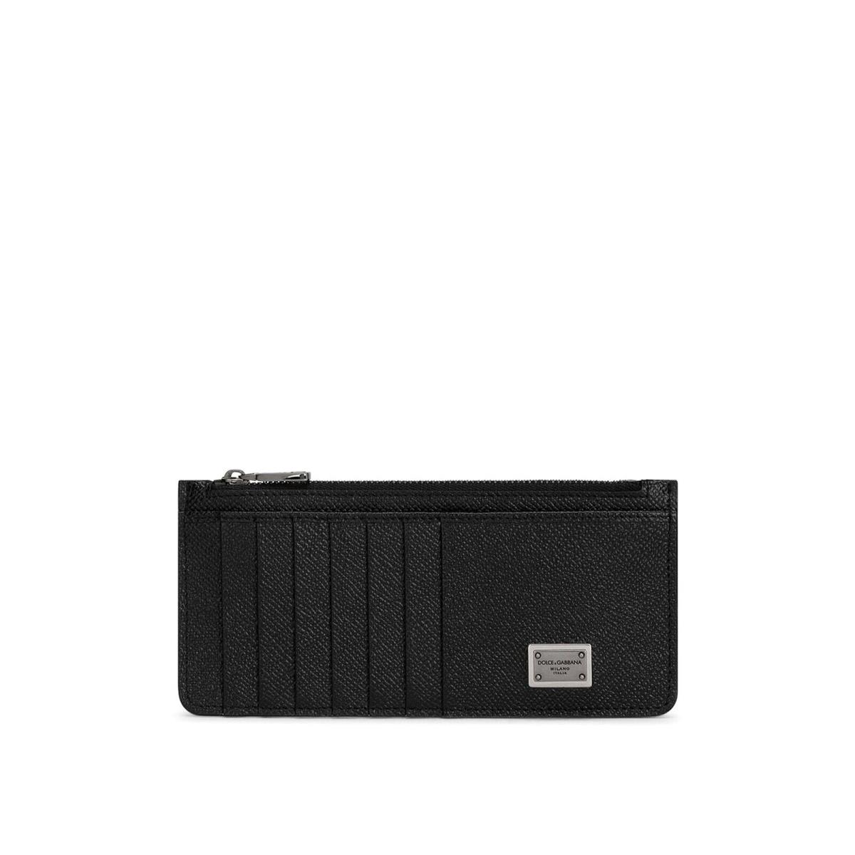 Dolce Gabbana Men`s Calfskin Vertical Card Holder with Logo Tag in Gift Box