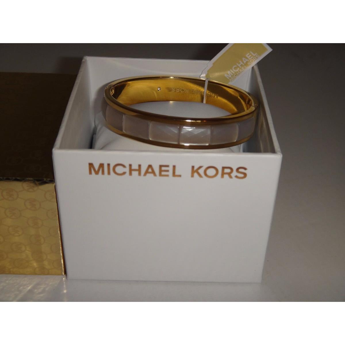 Michael Kors Women Gold S/steel Off White Acetate Bangle Bracelet MKJ5806710+BOX