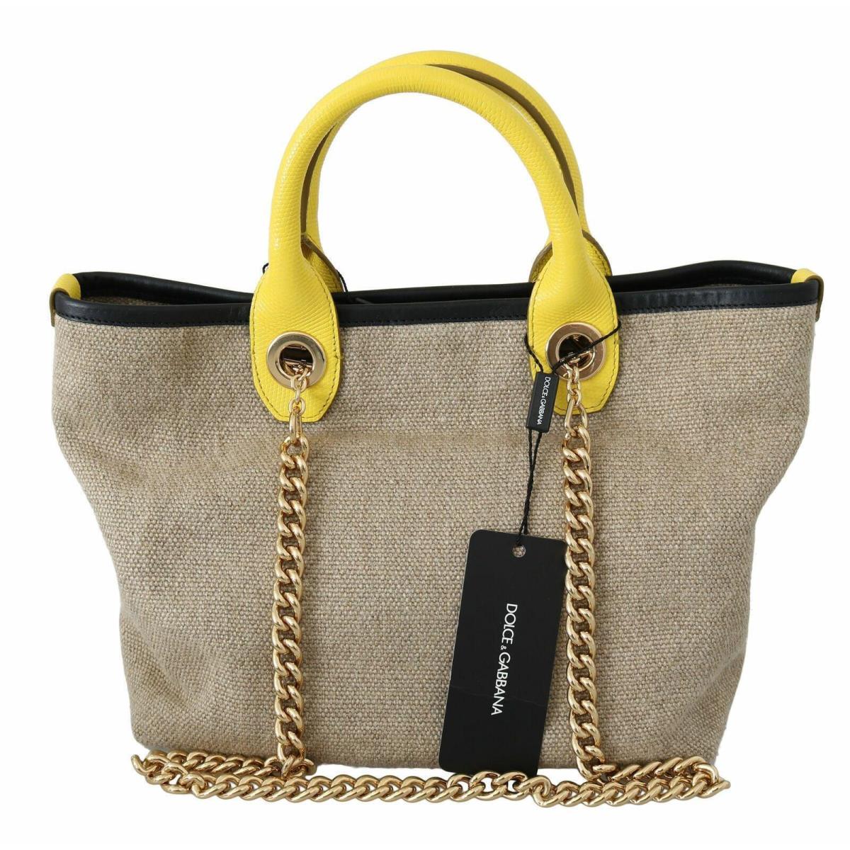 Dolce Gabbana Beige Gold Chain Strap Shoulder Sling Purse Tote Bag