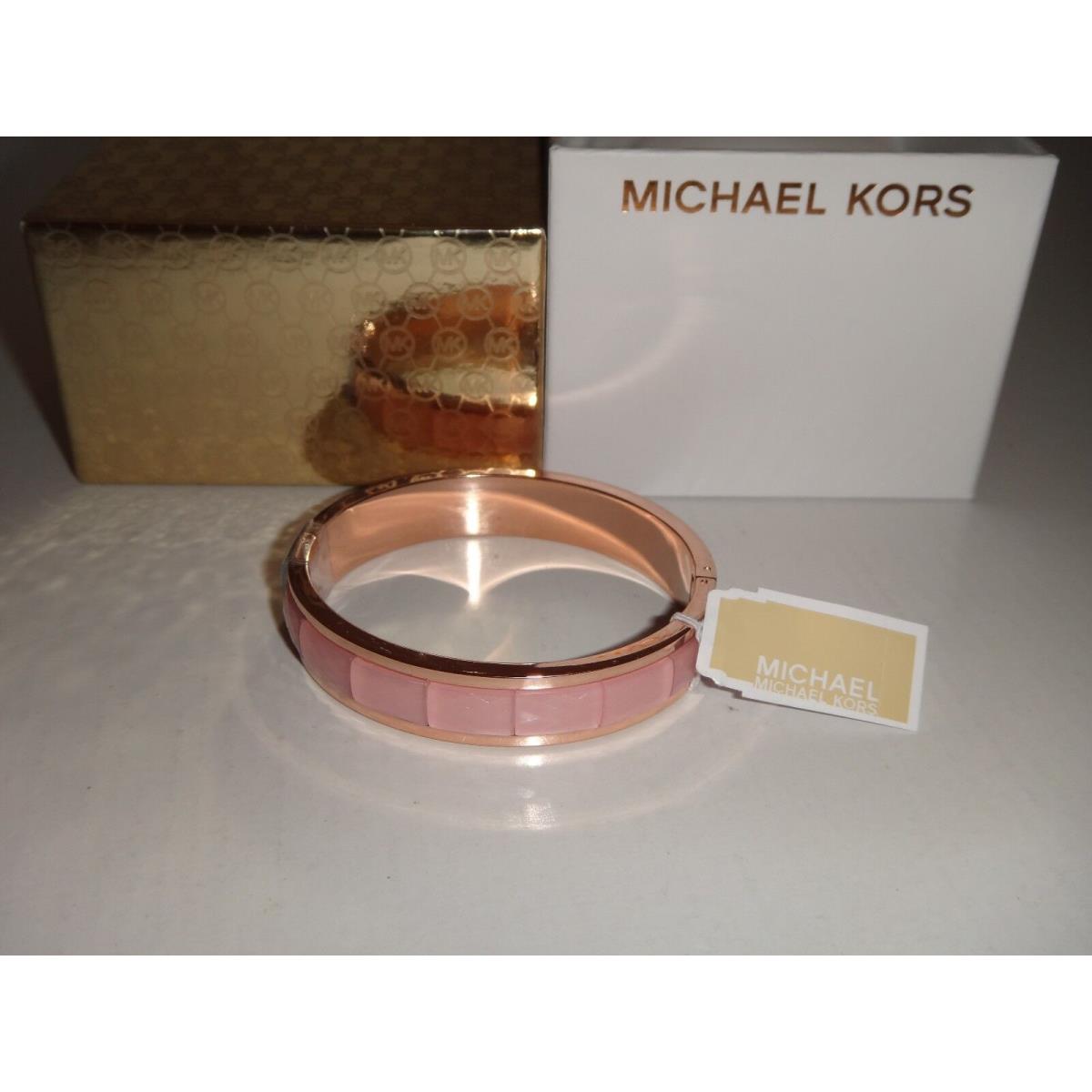 Michael Kors Women`s Rose Gold Pink Acetate Bangle Bracelet MKJ6224791 +mk Box