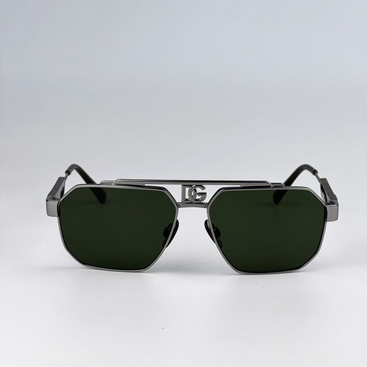 Dolce Gabbana D G DG2294 04/71 Grey Dark Green Pilot Metal Unisex Sunglasses