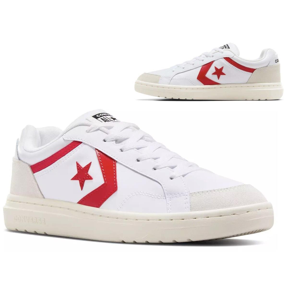 Converse Retro Low Top Leather Athletic Sneakers Mens White Red Size 8-13 - White